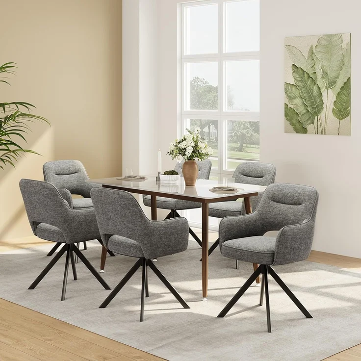 COLAMY Drehbare Esszimmerstühle 6er Set mit Armlehnen, Drehbare Polsterstühle für Küche & Esszimmer aus weichem Florstoff mit Metallgestell und Rückenlehne, für Esszimmer, Küche, Büro,Grau – Bild 2