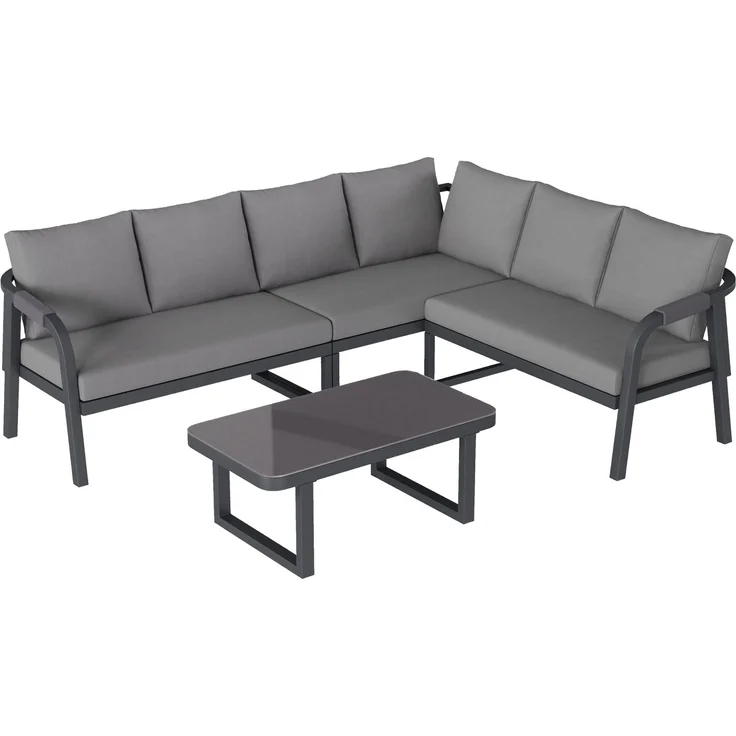 Merax Gartenmöbel-Set 6 Sitzer, Gartenlounge-Set Gartensofa mit Kissen und Tisch, Gartengarnitur Sofagarnitur Geflochten, Grau – Bild 10