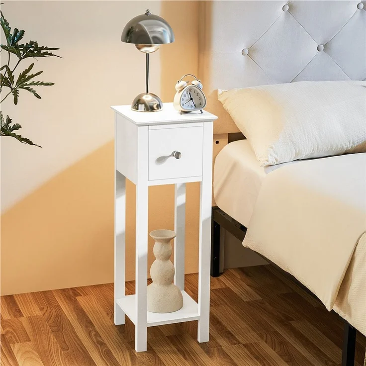 Yaheetech 2er-Set Nachttisch mit Schublade, Holz weiß, 70x25x25 cm – Bild 3