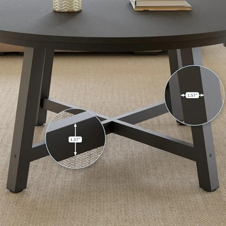 GarveeHome 91 cm Runder Kaffeetisch, Couchtisch Mit Metallbeinen, Moderner Beistelltisch Mit 4 cm Starker Tischplatte, Für Wohnzimmer, 91,4 x 91,4 x 47 cm – Bild 3