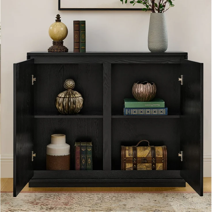 DESVIAE Sideboard Schwarz aus Massivholz/MDF – 109,22x54,94x17,78 cm – V-Rillen, Kabelöffnungen – Bild 5