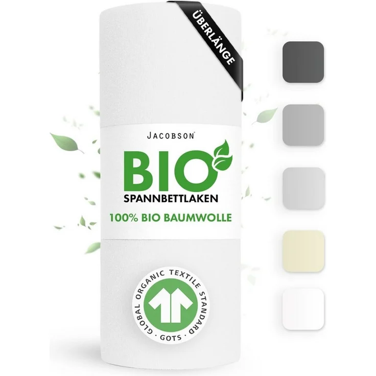 Jacobson Spannbettlaken BIO, Jersey Spannbetttuch, Bettlaken 160 g/m², 100% BIO-Baumwolle, Gummizug: rundum, GOTS zertifiziert – Bild 2