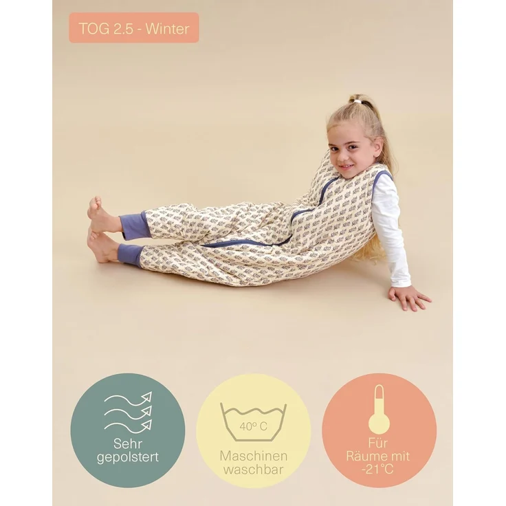 molis&co - Baby Schlafsack mit Füßen 2.5 TOG - Ganzjahres Schlafsack - Babyschlafsack mit Beinen - 100% Baumwolle (Oeko-TEX 100), Winterschlafsack Premium Qualität - White Lily (90 cm) – Bild 4