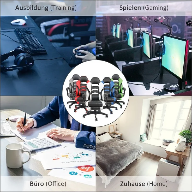 Gamingstuhl Grün/Schwarz Chefsessel Drehstuhl Bürositz Schreibtisch Fußstütze – Bild 6