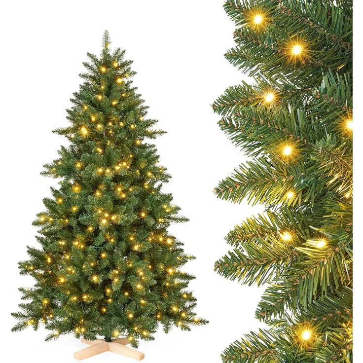 Yorbay Künstlicher Weihnachtsbaum LED Weihnachtsbaum 150-210 cm, Zweifarbiges Licht, 10 Lichtfunktionen (inkl. Dauerlicht, Blinken, sanfte Übergänge)