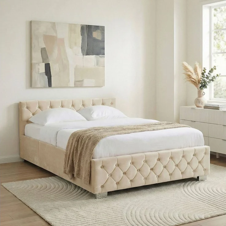 IDIMEX Polsterbett NURI, Bett 160x200 cm mit Samtbezug und Bettkasten Cremeweiß – Bild 1