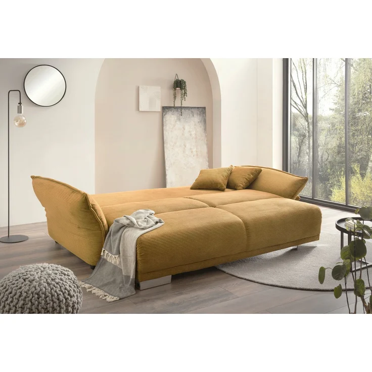 Big-Sofa 242x131 cm Gästebett Federkern Schlafcouch Stauraum Cord Gold Ockergelb – Bild 3