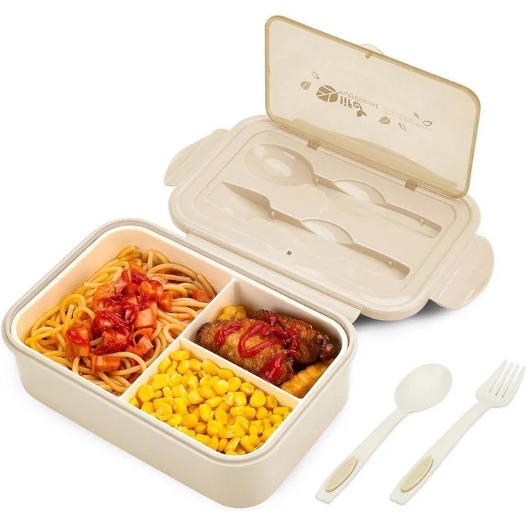 Brotdose Bento Box 3 Fächer Besteck Auslaufsicher Schule Braun – Bild 1