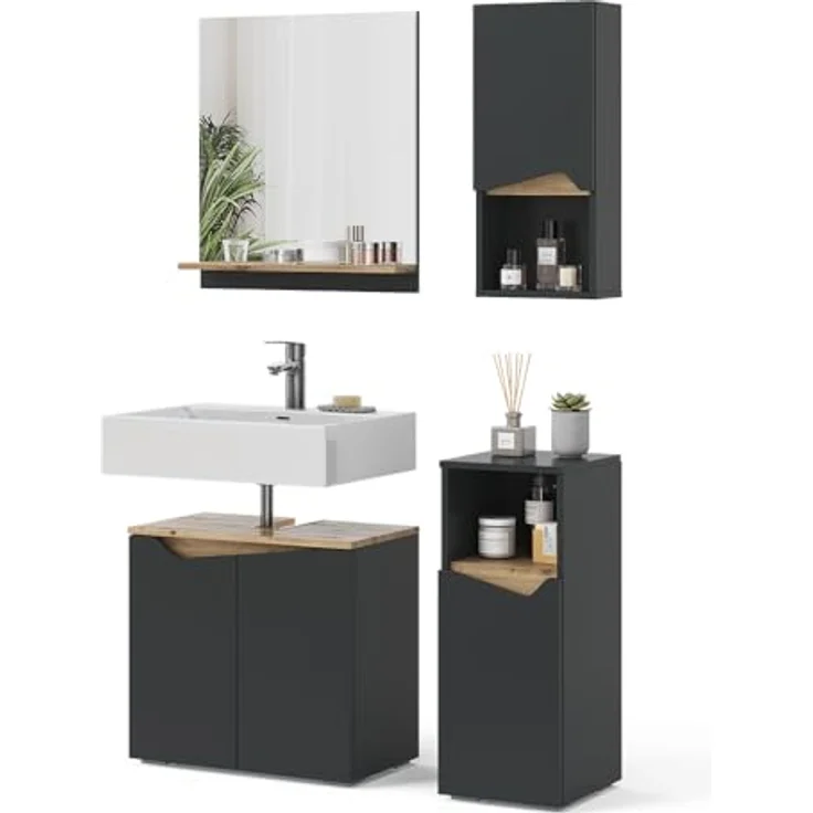Badmöbel-Set Marelle Anthrazit 4 Teile Vicco – Bild 8
