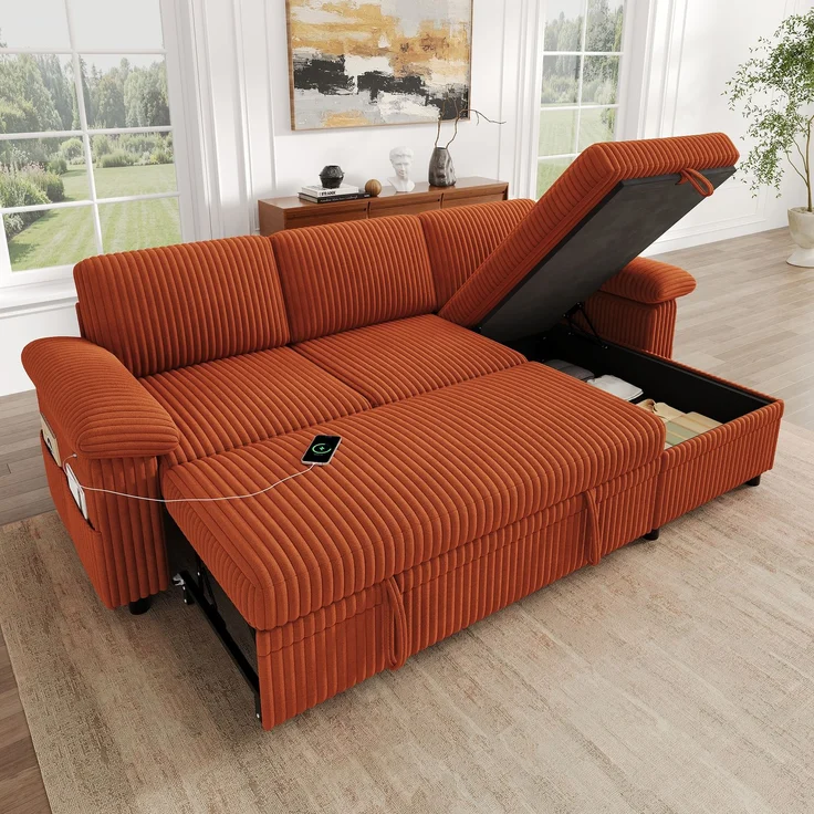 3-Sitzer L-förmiges Ecksofa 212 x 150 x 89 cm mit Schlaffunktion und Stauraum – Bild 3