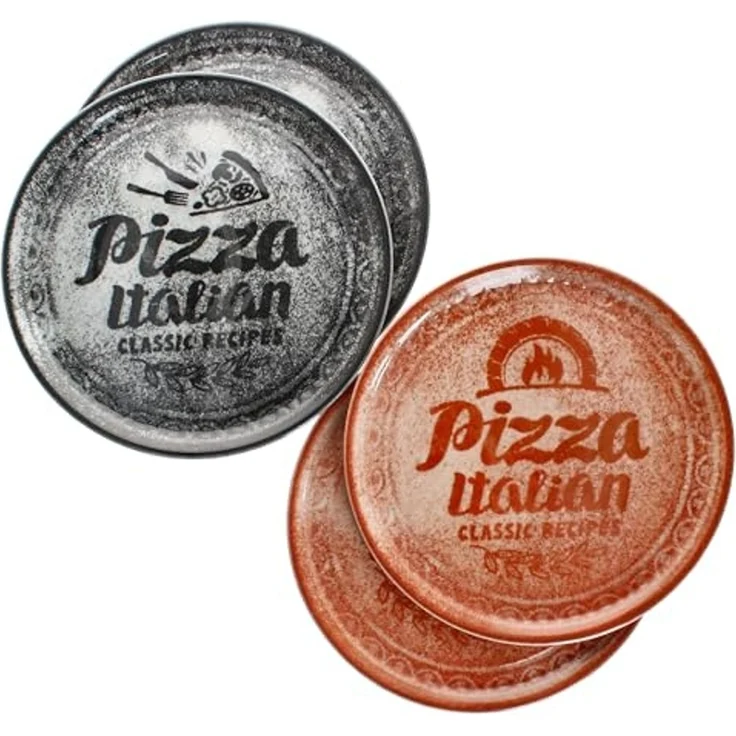 MamboCat Pizzateller 4x Pizzateller rot & schwarz Ø31cm 4 Personen XL-Teller Dekor Platte – Bild 2