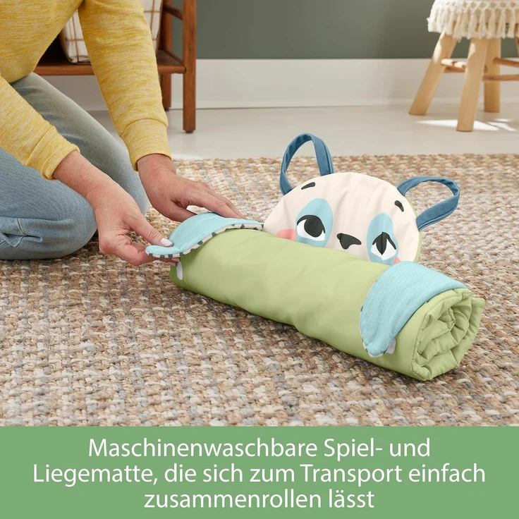 FISHER-PRICE Rolli-Roll Panda Spielmatte - Große 3-in-1 Spielmatte zum Mitnehmen, kontrastreiches Muster, Knisterspielzeug und Spiegel, 90 % recylcled, FSC-zertifizierten Verpackung HKD65 – Bild 7