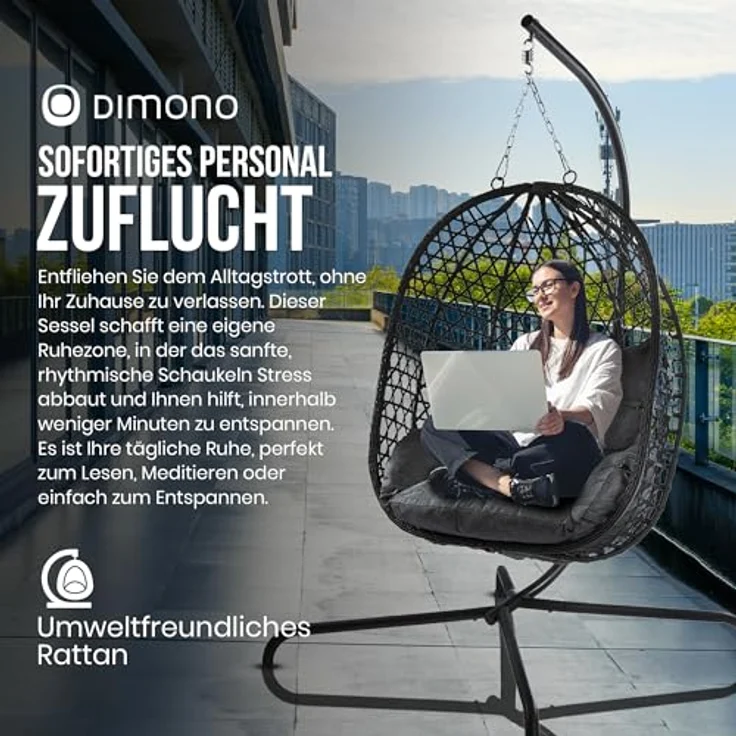 Goods+Gadgets Hängestuhl Hängesessel mit Gestell (Hängekorb Sessel), Schwebeliege Rattan Outdoor & Indoor Relax-Stuhl – Bild 7
