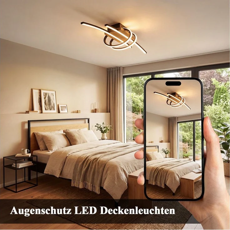 Nettlife LED Deckenleuchte 2/3Flammig Dimmbar Fernbedienung Holz Moder,36/46W Deckenlampe Schwarz, LED fest integriert, für Küche Flur Wohnzimmer Esszimmer 73.5*22.5*14.2cm – Bild 3