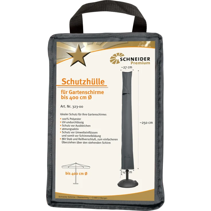 Schutzhülle für Schirme bis 400 cm Ø ,300 x 300 cm, mit Reißverschluss und Stab – Bild 3