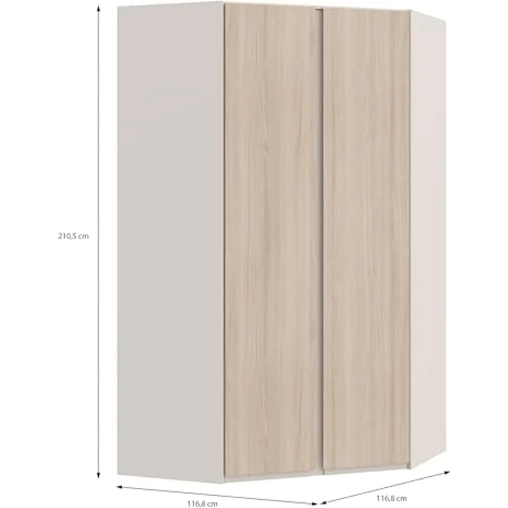 Forte PANOPTIK Eckkleiderschrank 120, moderner Schrank, 2-türig, Schlafzimmer, Jugendzimmer, platzsparend, Kaschmir|Beige|Riva Eiche Holzdekor, 116,8 cm breit x 210,5 cm hoch x 117 cm tief – Bild 3