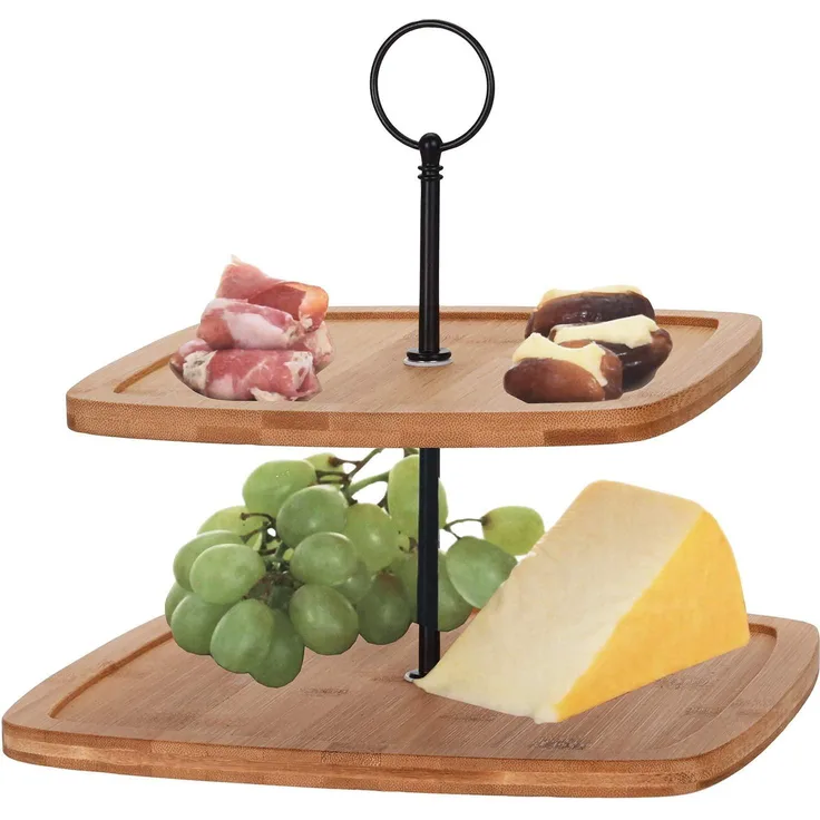 Etagere 2 Ebenen 25x25xH23,5cm Bambus-Metall in 2 Modellen Modell 2