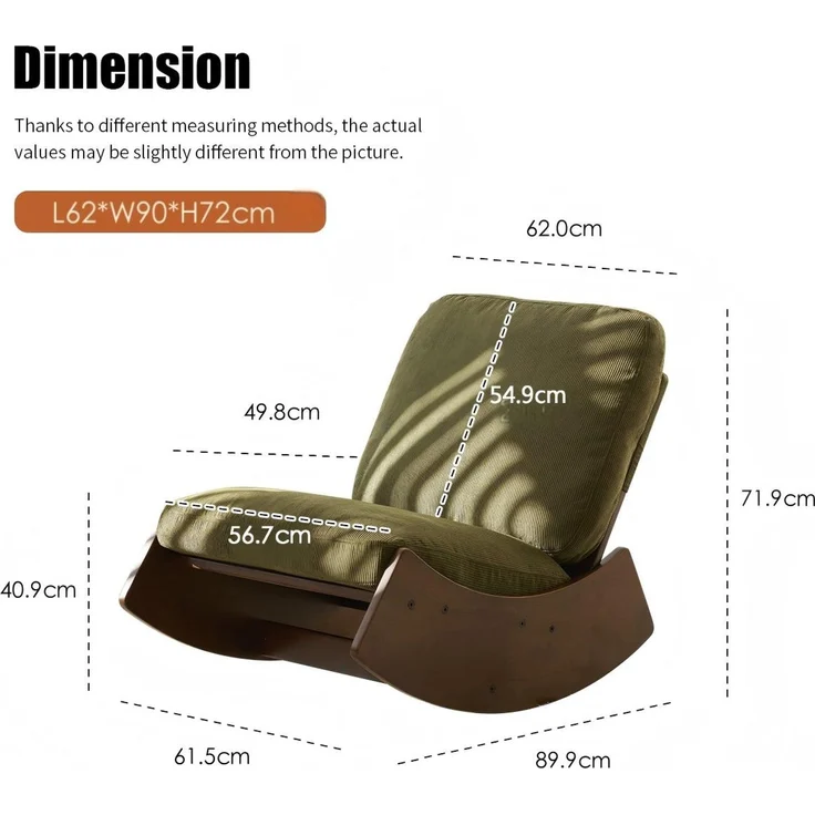 LVHOM Schaukelstuhl mit Massivholz-Gestell, ergonomischer Relaxsessel für Wohnzimmer, Schlafzimmer & Arbeitszimmer, Skandinavisches Design, Cord, Grün – Bild 6