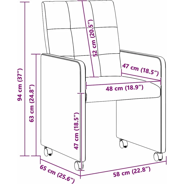 vidaXL Esszimmerstühle mit Rollen 2 pcs Hellgrau 58 x 65 x 94 cm Stoff 42017829 – Bild 10