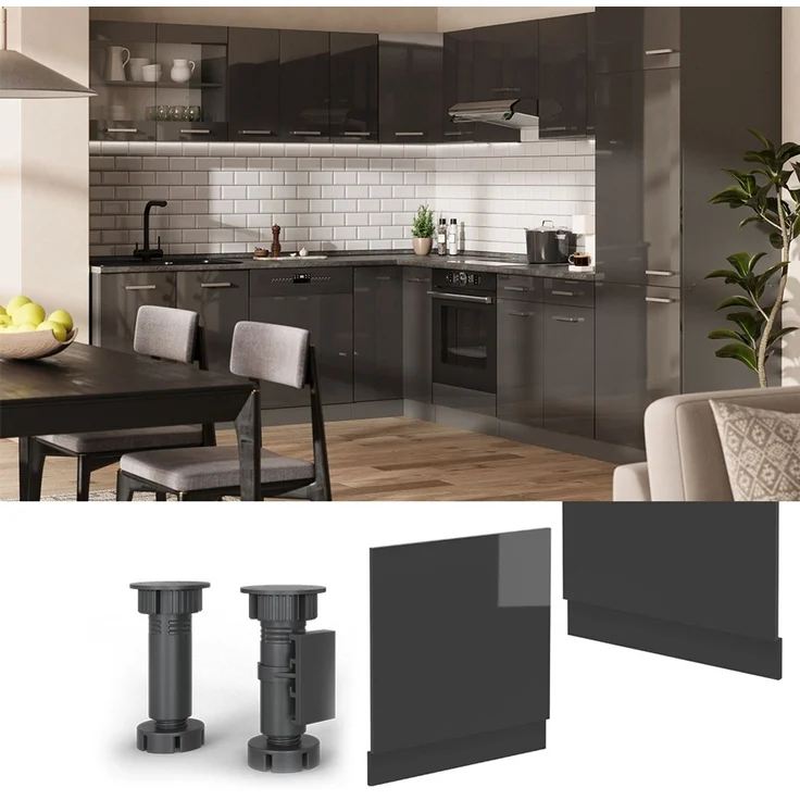 Frontblende R-Line Anthrazit Hochglanz 60 cm ohne Arbeitsplatte Vicco – Bild 3