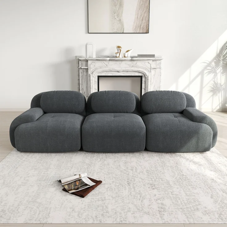 EINHOM 3-Sitzer-Sofa aus Premium-Cordstoff, Rahmenloses Sofa, modular kombinierbar, rutschfest, ohne Montage, ergonomische Armlehnen und hochelastische Polsterung für Wohnzimmer und Schlafzimmer, Grey – Bild 1
