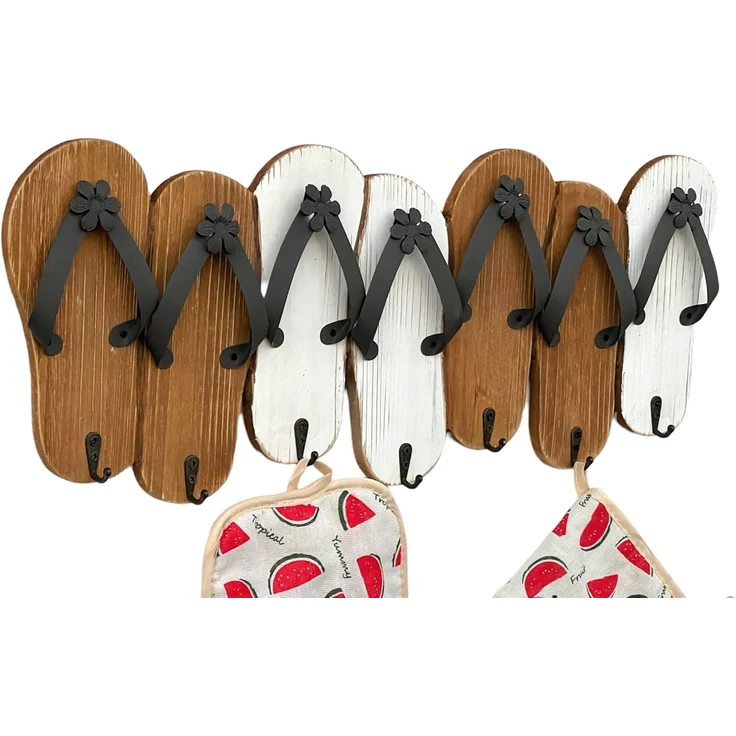 Hakenleiste Sandalen MR91 Garderobenleiste Holz Metall Weiß Handtuchhalter 60 cm Garderobenhaken Garderobe Wand Handtuchhaken Vintage – Bild 6