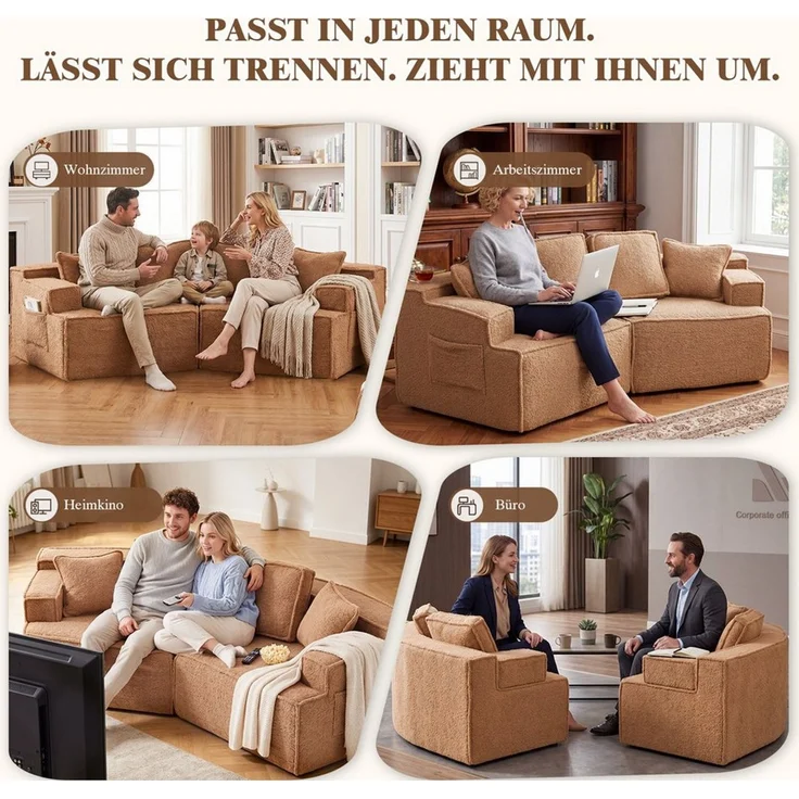 COMHOMA Sofa modulares Schlafsofa, Polstersofa, 3-Sitzer Sofa, Sektionscouch, Keine Montage erforderlich, mit Aufbewahrungstasche, schlaffunktion – Bild 4