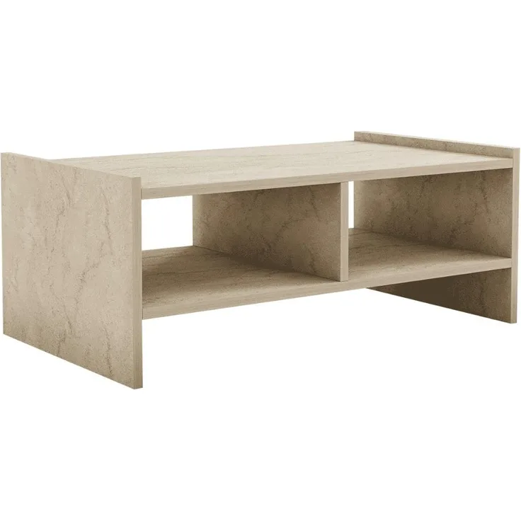 Calicosy Couchtisch mit 2 offenen Fächern, Travertin-Dekor L90 cm - PERA - Beige