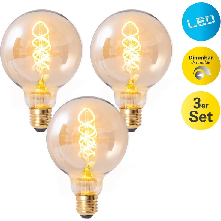 näve LED-Leuchtmittel Dilly, E27, 3 St, Warmweiß, Retro Ø 9,5cm Filament, 3er Set, 4W LED, dimmbar, 1800 Kelvin – Bild 5