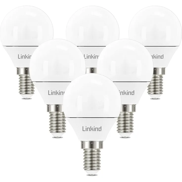 Linkind E14 LED Golf Ball Lampe 4.9W, Ersetzt 40 Watt, 470Lm 3000K Warmweiß G45/P45 Birne E14 Energiesparlampe in Tropfenform, nicht Dimmbar, 220-240V, 6 Stück