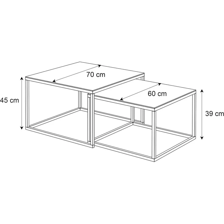 Lookway Couchtisch YOSHI GLASS 2in1 Chromgestell mit Glassplatte (2er-Set), Breite: 70 cm und 60 cm – Bild 3
