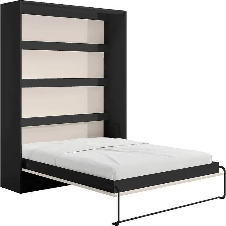 Vente-unique - RAPILI - Schrankbett - Metall - Schwarz, Beige - 179 x 239.2 x 225.2 cm