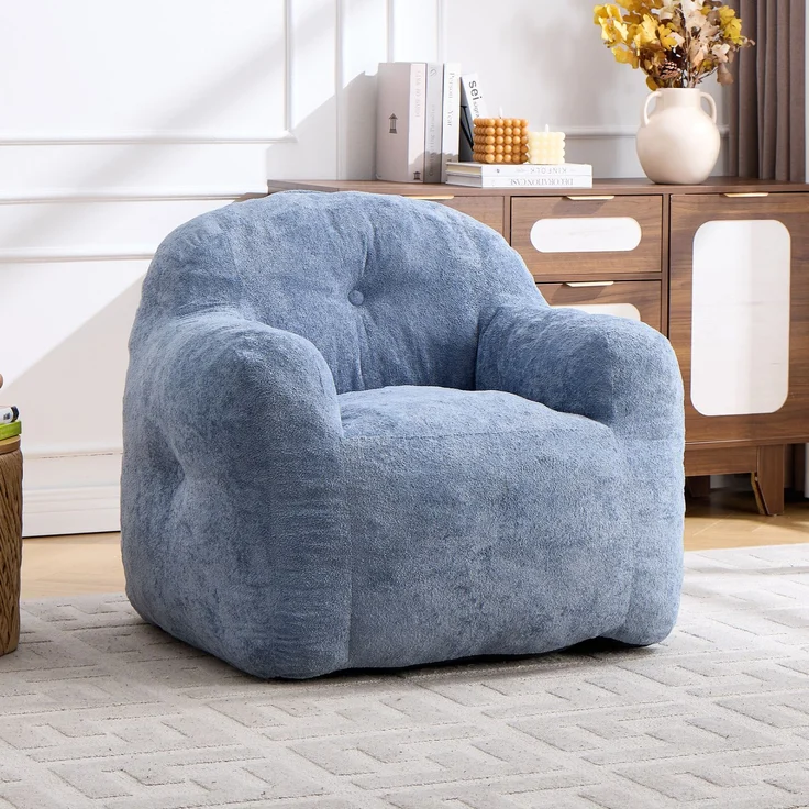 Sofa-Sitzsack in Blau aus Kunstfell, mit Armlehnen, ergonomischer Rückenform und Schaumstofffüllung,79*95*95 cm – Bild 1
