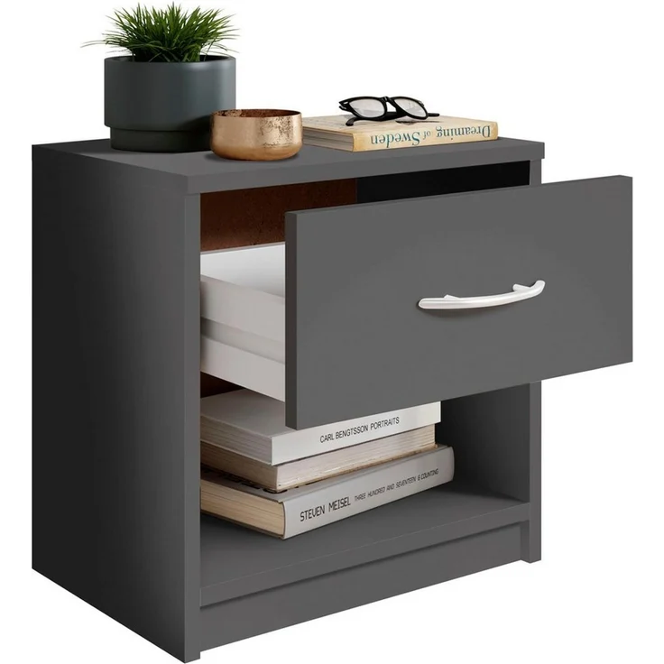Stella Trading PEPE Nachttisch Graphit - Schlichter Nachtschrank mit einer Schublade passend zu jedem Bett & Schlafzimmer - 39 x 41 x 28 cm (B/H/T) – Bild 3