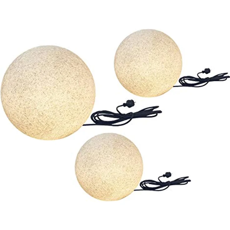 TRANGO Gartenleuchte, *NATURE* 3er Set Kugellampe 23400G Granit-Optik Gartenkugel, Außenleuchte Lieferumfang je 1x Ø 20, 30, 40cm, IP65 Strahlwassergeschützt für Außen und Innen geeignet – Bild 3