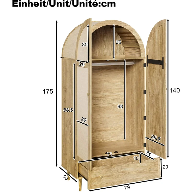 DESVIAE Garderobenschrank mit Stofftüren und Schubladen 79x175x50 cm MDF Eichenoptik – Bild 10