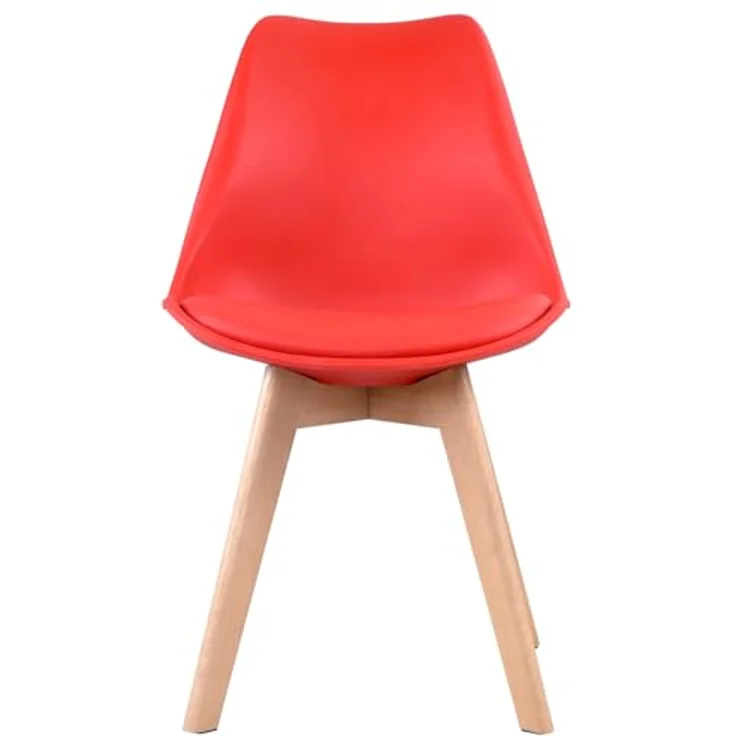 Happy Garden 4er Set Esszimmerstühlen im skandinavischen Stil Nora rot mit Kissen, Küchenstühle, gepolsterte Stühle, Beine aus massivem Buchenholz – Bild 7