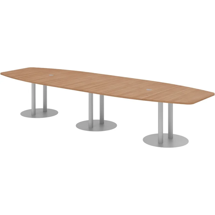 bümö Konferenztisch oval 400x130 cm in Nussbaum, Tischsäulen in Silber - Großer Besprechungstisch, Meetingtisch für 14 Personen, XXL-Tisch für Konferenzraum, Meeting & Besprechungsraum, KT40S-N-S – Bild 1