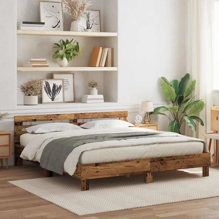 vidaXL Bettrahmen mit Kopfteil Altholz 200 x 200 cm Holzwerkstoff 3333933 – Bild 1
