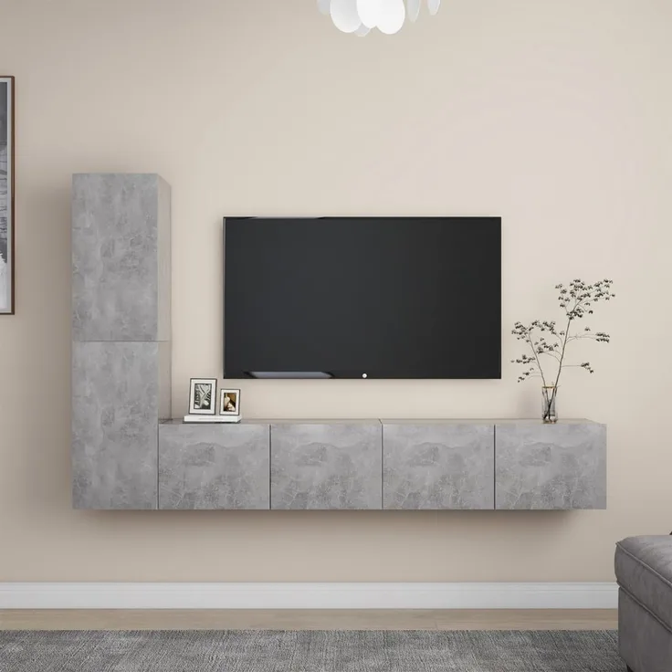 vidaXL 4-tlg. TV-Schrank-Set Betongrau Spanplatte [3079094]