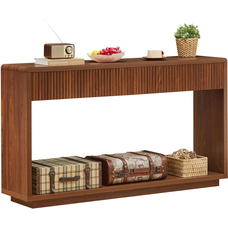 DESVIAE Sideboard Nussbaum aus Spanplatte/MDF – 150x85x35 cm – 2 Schubladen, offenes Ablagefach – Bild 7