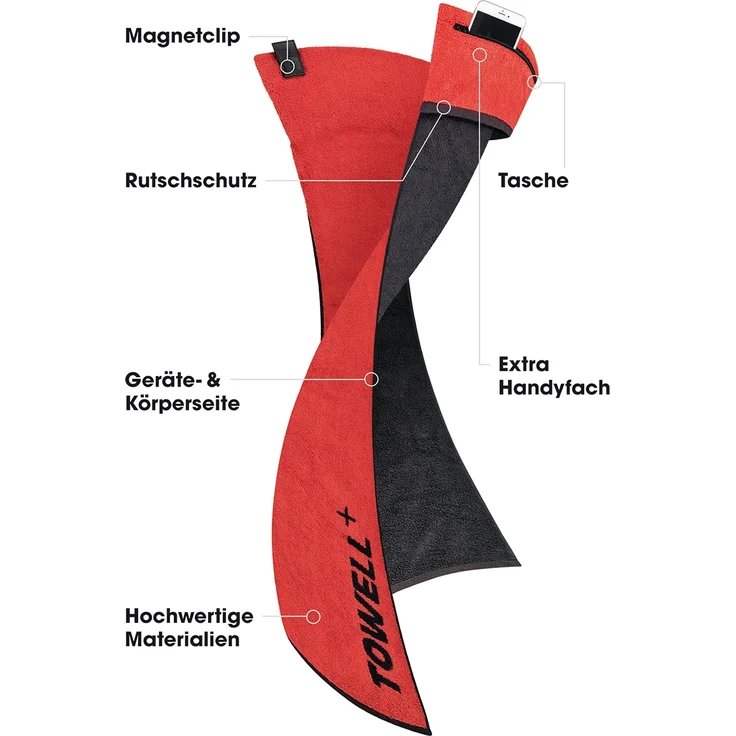 Stryve | Towell + | Sporthandtuch mit Tasche & Magnetclip | bekannt aus Die Höhle der Löwen | rot/schwarz – Bild 5