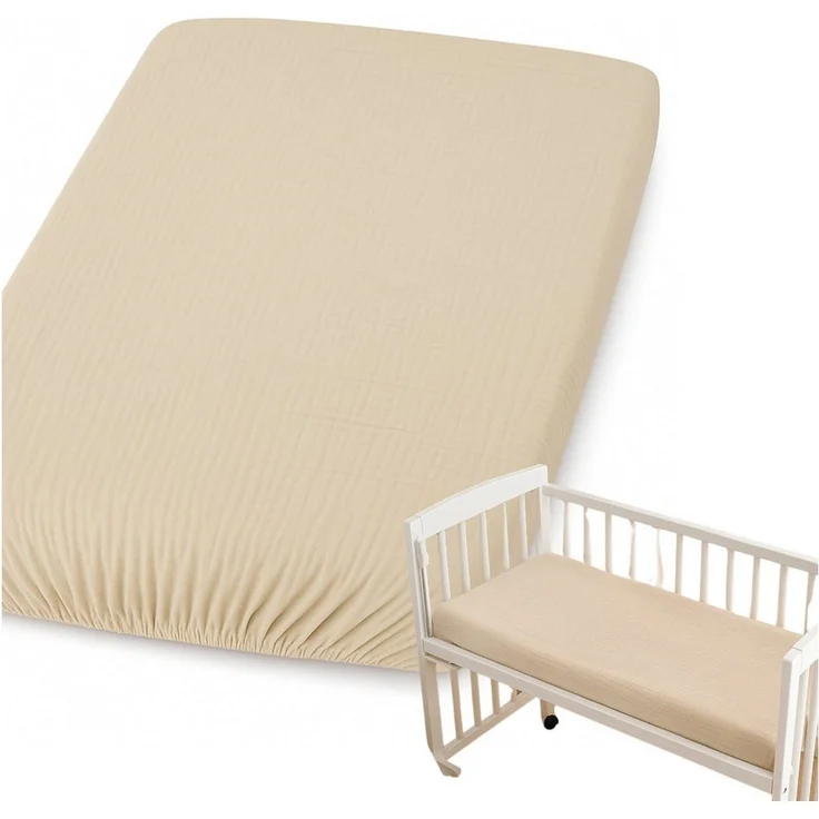 BabyLux Spannbettlaken für Beistellbett 50x90 cm Musselin Bettlaken mit Gummizug, Gummizug: Ja, 50x90_Musselin_Beige – Bild 1