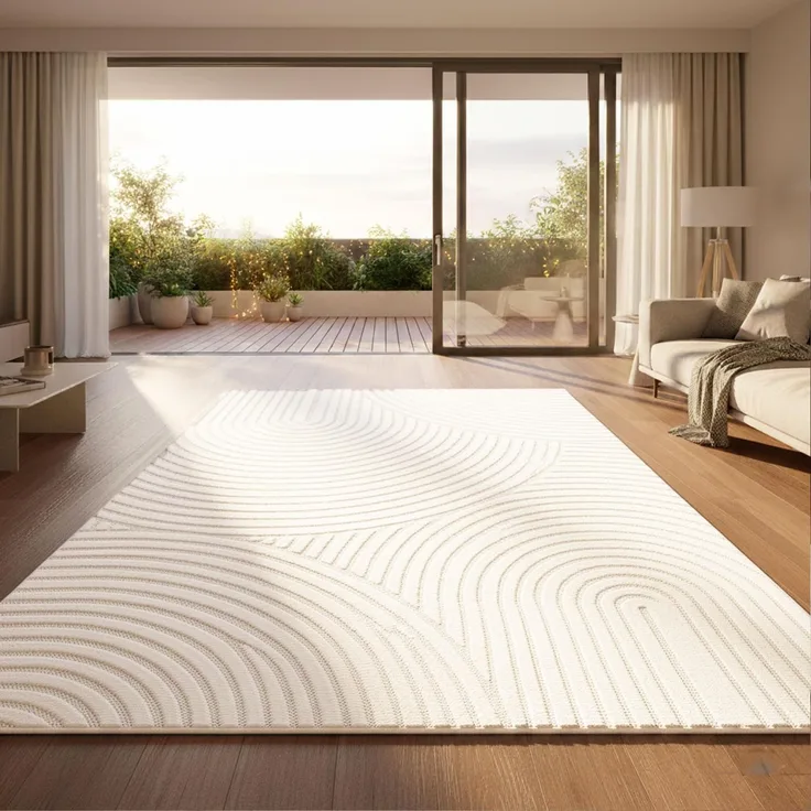 Vimoda Teppich Kurzflor Modern 3D Motiv, Uni Creme, Rechteckig, Höhe: 10 mm, Teppich Skandinavisches Design Uni, Wohnzimmer, Schlafzimmer& Küche