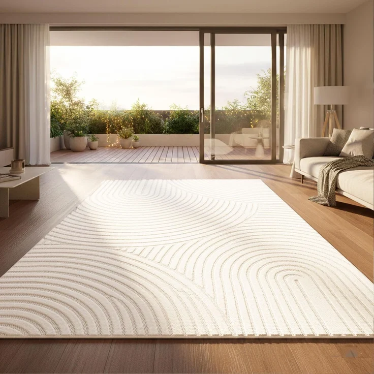 Vimoda Teppich Kurzflor Modern 3D Motiv, Uni Creme, Rechteckig, Höhe: 10 mm, Teppich Skandinavisches Design Uni, Wohnzimmer, Schlafzimmer& Küche