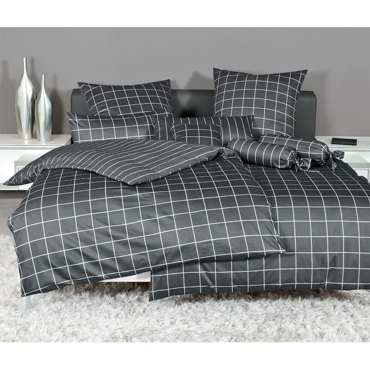 Janine Mako Satin 1 teilig Kissenhülle Kopfkissenbezug 40x80 cm Modernclassic 39025-48 anthrazit