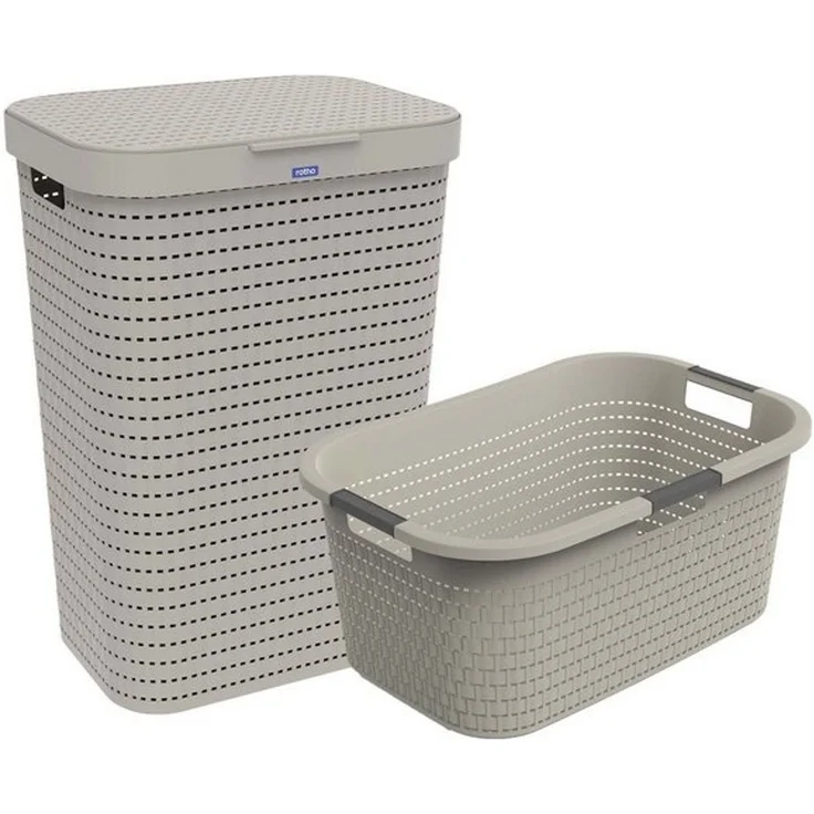 ROTHO Wäschekorb Country Set 2tlg. bestehend aus Korb 40l und Sammler 55l mit Deckel (Wäscheset, Set 2-tlg), Wäsche einfach organisieren – langlebig, leicht & platzsparend – Bild 4