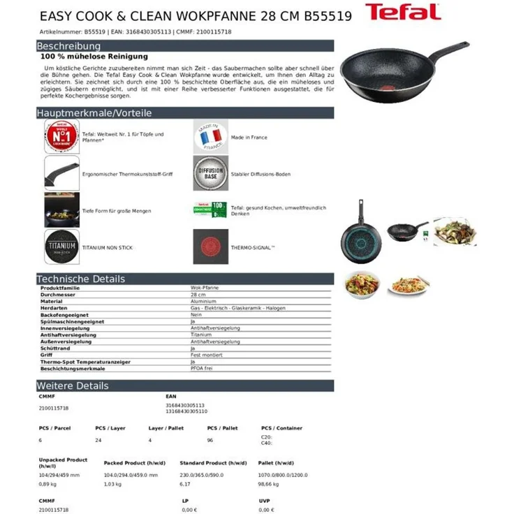 Tefal Wokpfanne 28cm Schwarz Antihaft Braten Kochen Küche Schmoren Gemüse Speise – Bild 9