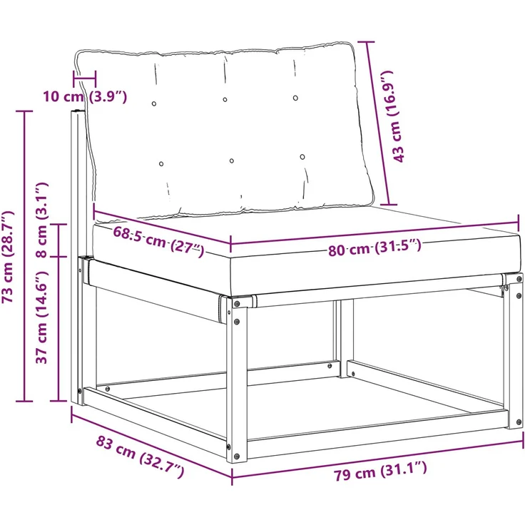 vidaXL Outdoor Mittelsofa mit Kissen Weiß 79 x 83 x 73 cm Stahl 901637 – Bild 12