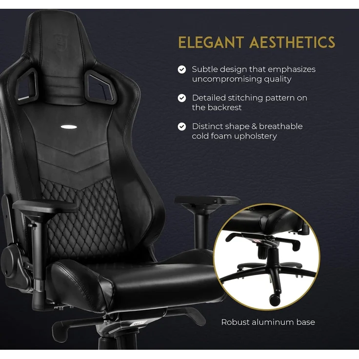 noblechairs Epic Gaming Stuhl - Bürostuhl - Schreibtischstuhl - Echtleder - Inklusive Kissen - Schwarz – Bild 7